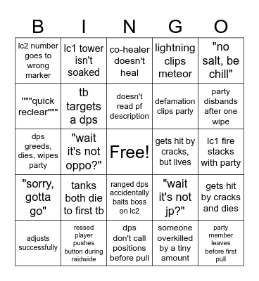 ffxiv p9s pf Bingo Card