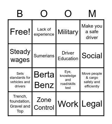 CLASS # 1: BING, BANG, BOOM Bingo Card