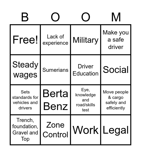 CLASS # 1: BING, BANG, BOOM Bingo Card