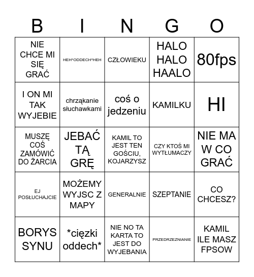 SWICZER Bingo Card