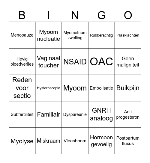 bingokaart myomen Bingo Card