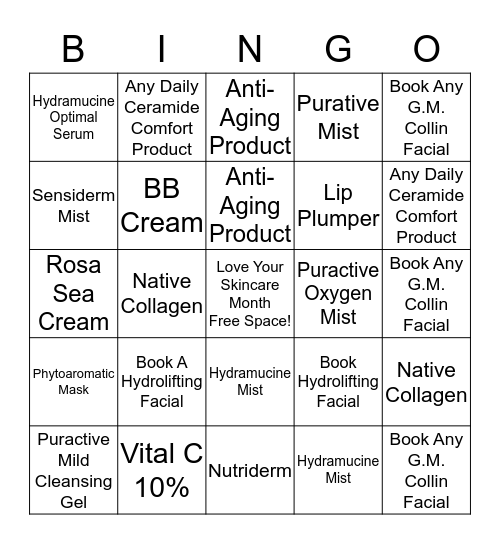 G.M. Collin Skincare Bingo Card