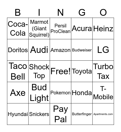 Superbowl 50 Ads BINGO Card