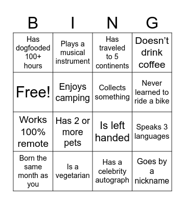 ET Ice Breaker Bingo Card