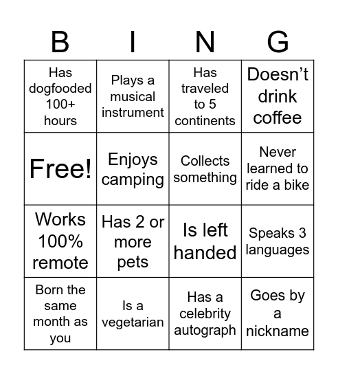 ET Ice Breaker Bingo Card