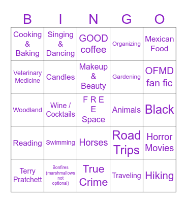 Shared Interests Bingo Card