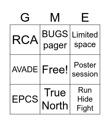 GME Orientation Bingo Card