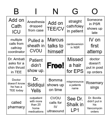 PSR Bingo Card