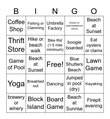 Charletown Beachhouse Bingo Card