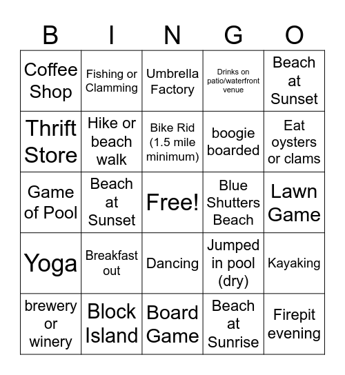 Charletown Beachhouse Bingo Card