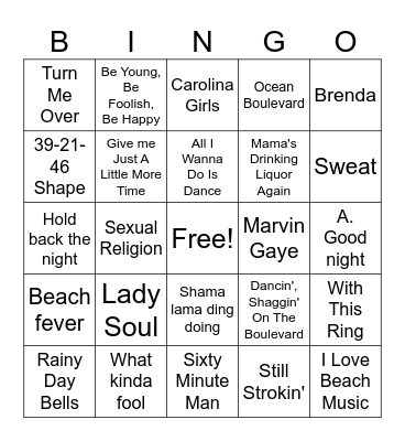 I love Beach Music Bingo Card
