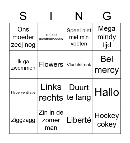 Muziek bingo IKC het Klokhuis Bingo Card