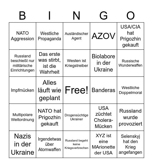 VATNIK BULLSHIT BINGO Card