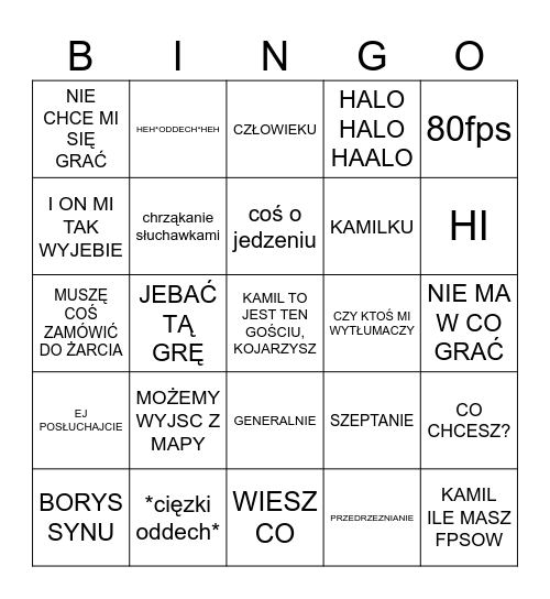 SWICZER Bingo Card