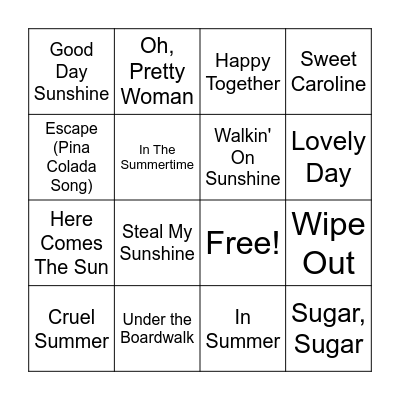 Summer Songs Bingo Card