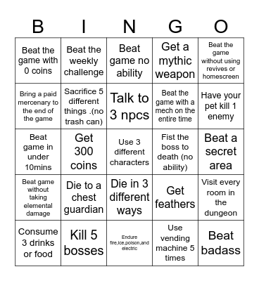 Soul Knight bingo Card