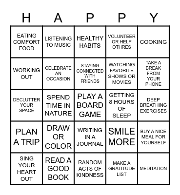 Happiness Bingo! Bingo Card