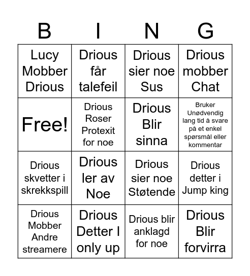 DRIOUS BINGO Card
