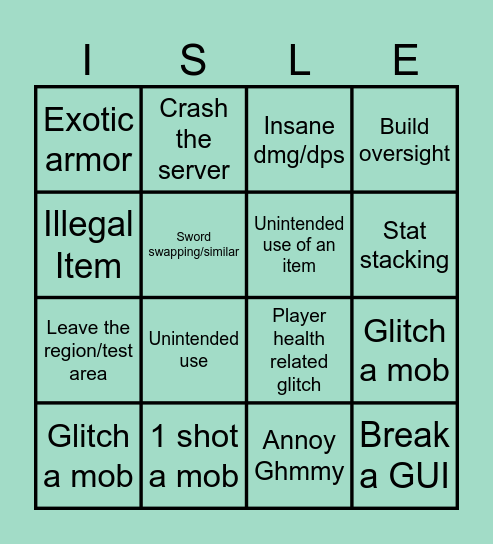 Tester Bingo Card