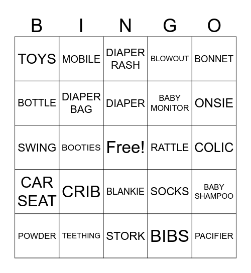 ITS A GIRL Bingo Card