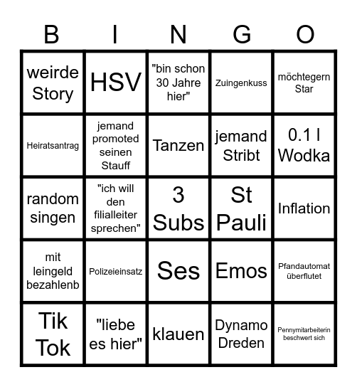 Rosins Restaurant Bingo Card