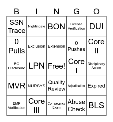 Specialty Bingo Card