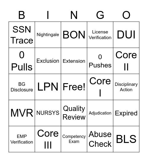 Specialty Bingo Card