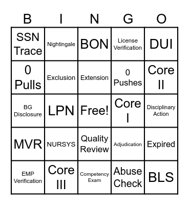 Specialty Bingo Card