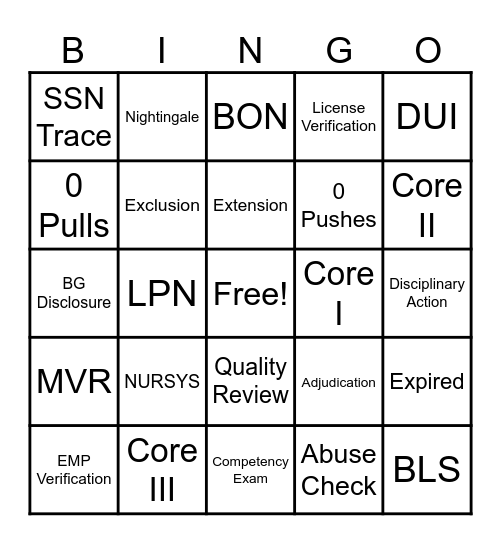 Specialty Bingo Card