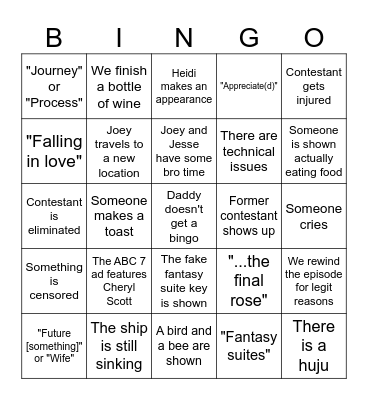 "The Bachelor" Bingo Card