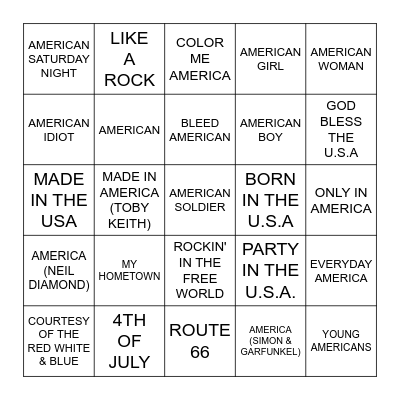 AMERICA Bingo Card