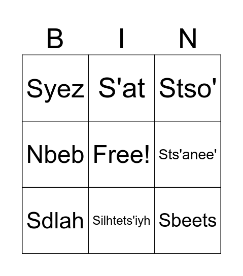 Nadut'en - Family Bingo Card