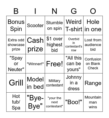 Price Is Right Bingo Card