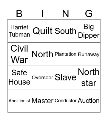 Harriet Tubman Vocabulary Bingo Card