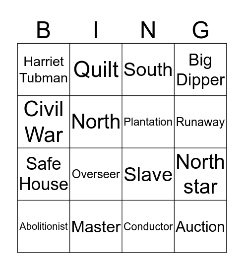 Harriet Tubman Vocabulary Bingo Card