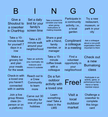 Social Wellness BINGO Card