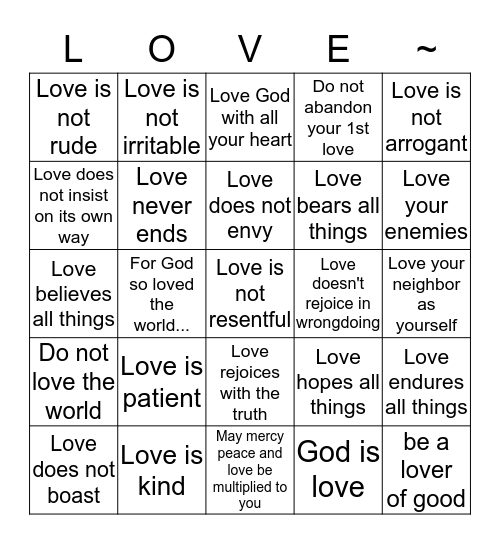 Valentine Tea Biblical LOVE Bingo Card
