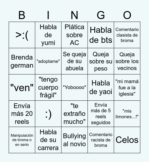 Yoba bingo Card