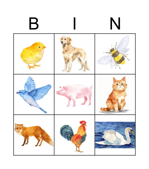 Farm Animals Bingo Card