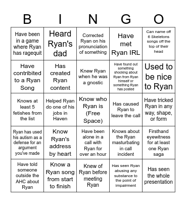 Ryanposting Bingo Card