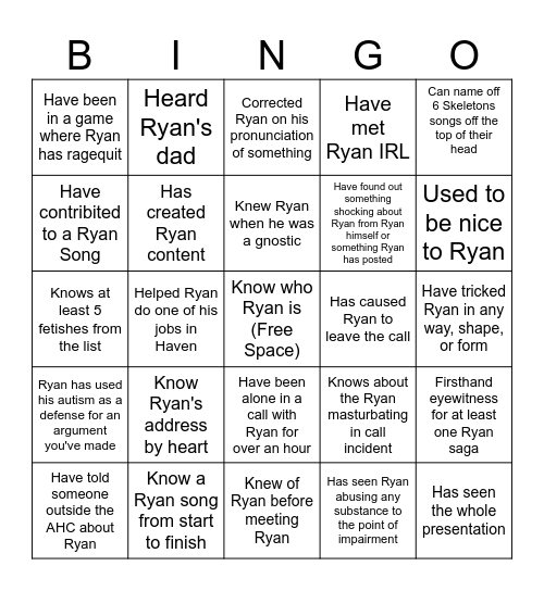 Ryanposting Bingo Card