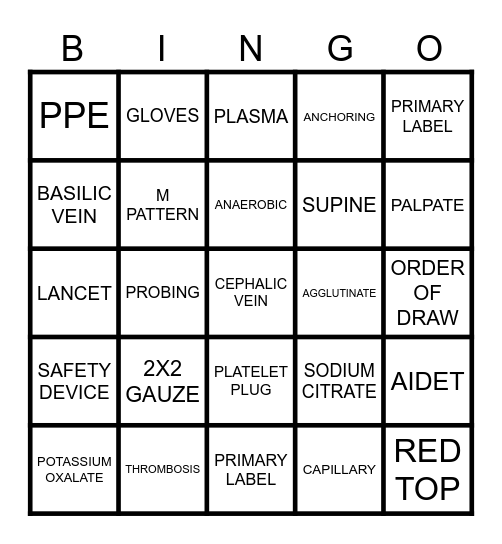 PHLEBOTOMY Bingo Card