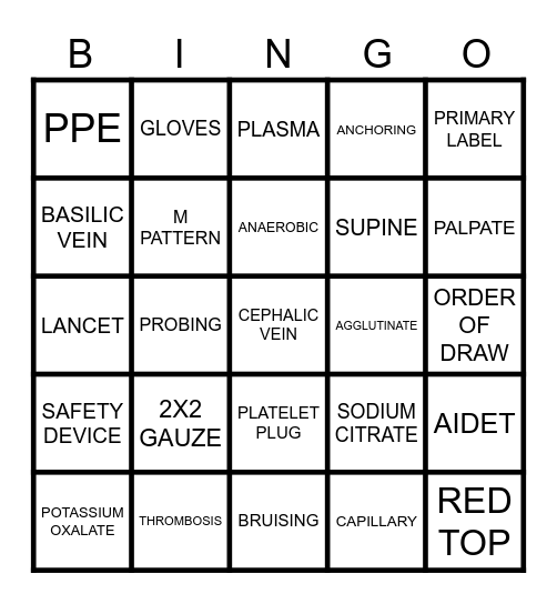 PHLEBOTOMY Bingo Card