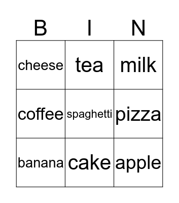 Food & Drinks Bingo Card