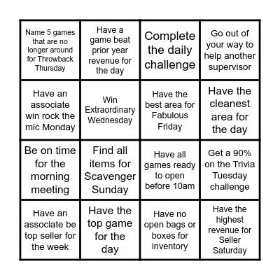Supervisor Showdown Bingo Card