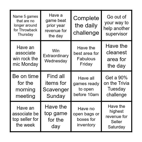 Supervisor Showdown Bingo Card