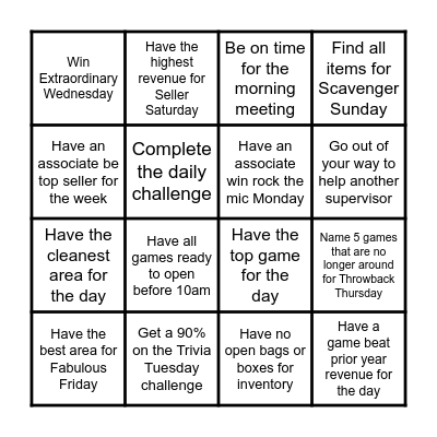 Supervisor Showdown Bingo Card