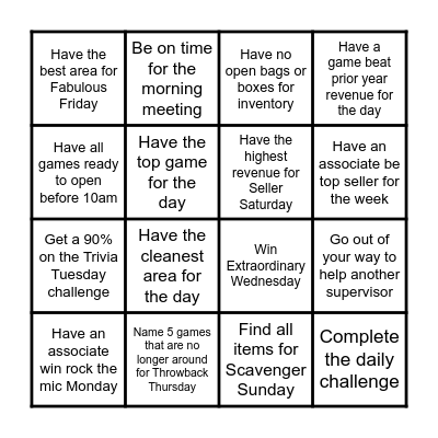 Supervisor Showdown Bingo Card