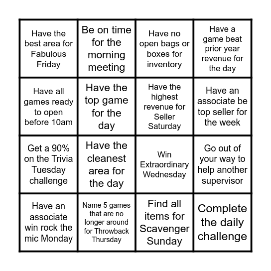 Supervisor Showdown Bingo Card