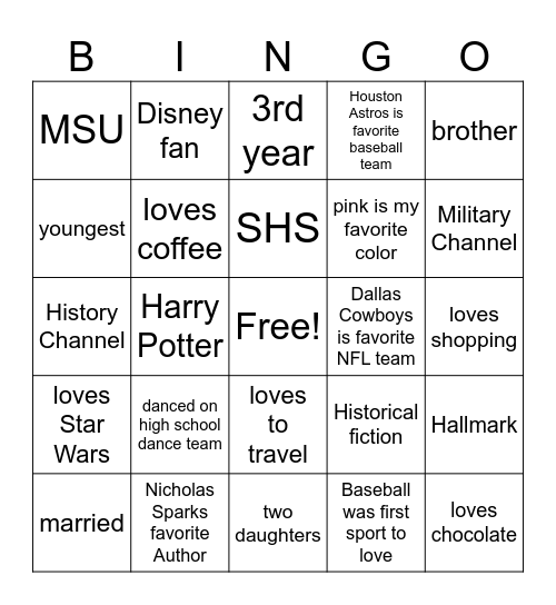 All About My Teacher Bingo Card